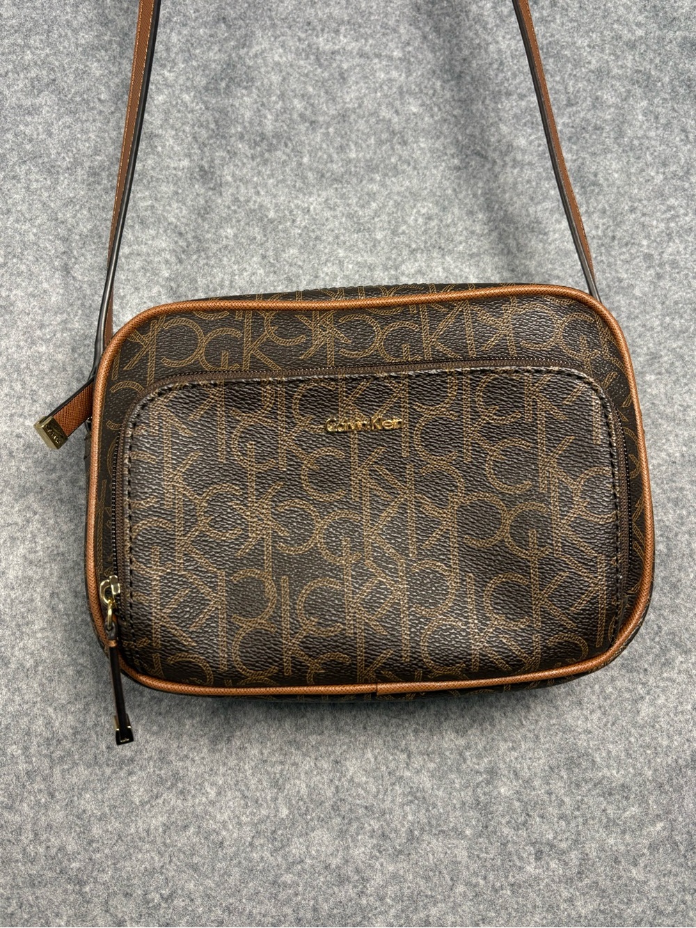 Calvin Klein Brown Monogram Camera Crossbody Bag NWOT